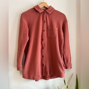 Madewell Textural Knit Shirt Jacket in Weathered Brick